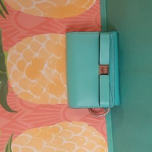 Cute! Kate Spade bow teal/blue small keyring wallet